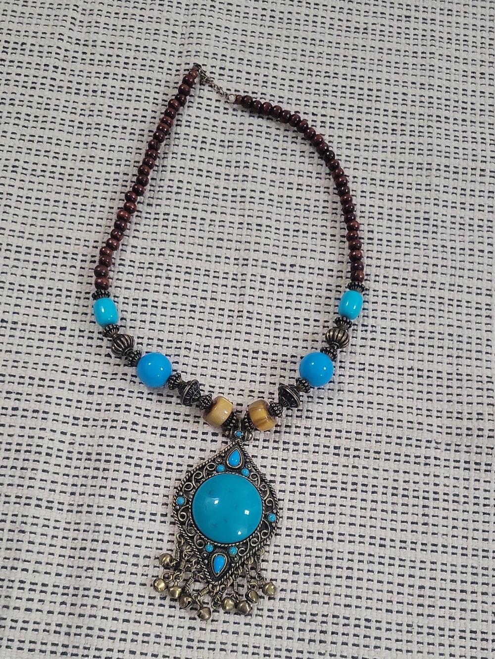 Turquoise Beaded Pendant Necklace for Women - Blue Statement Jewelry